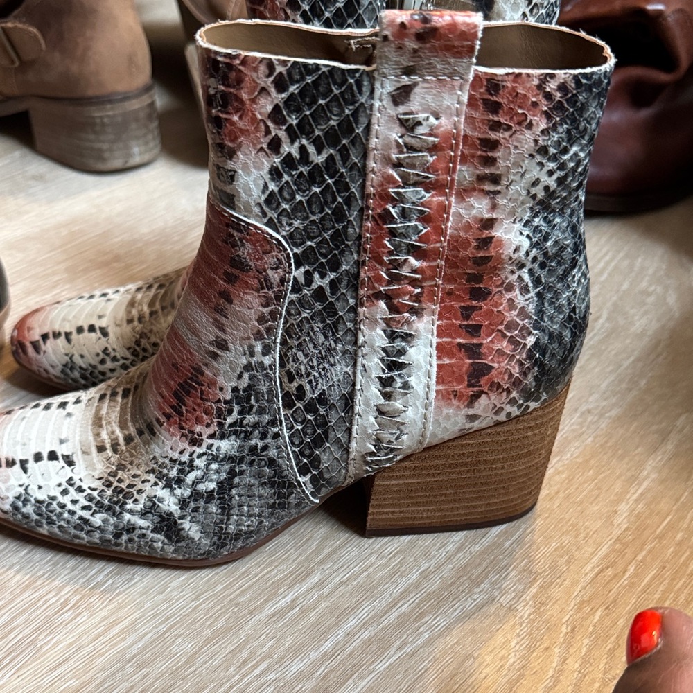 Kork-Ease Multicolor Snakeskin Ankle Boots